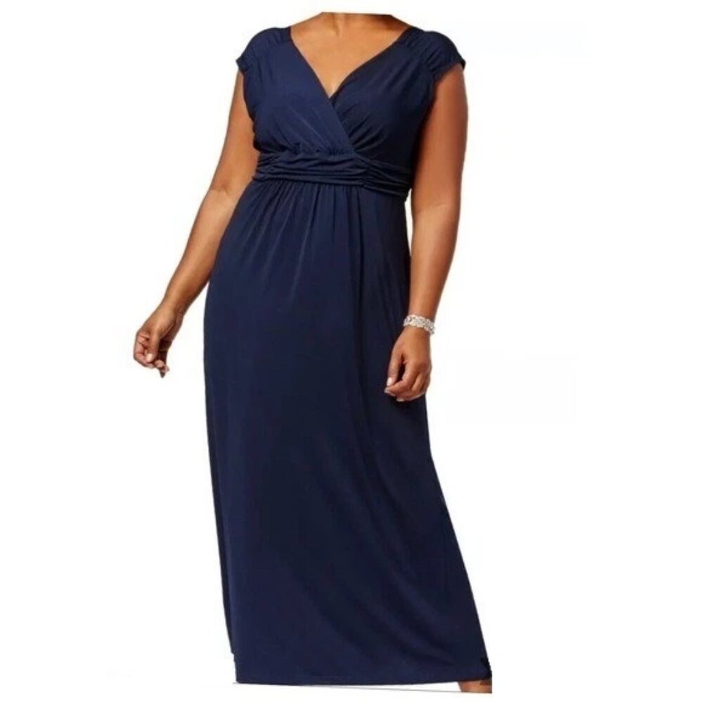 NWT NY Collection Sleeveless Empire Maxi Dress Navy Blue Stretch Plus Size 2X